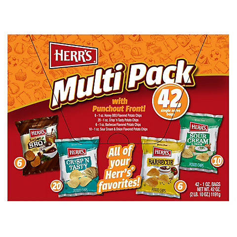 HERR'S Pack & Snack Multi-Pack Potato Chips, 42 pk./0.5 oz.