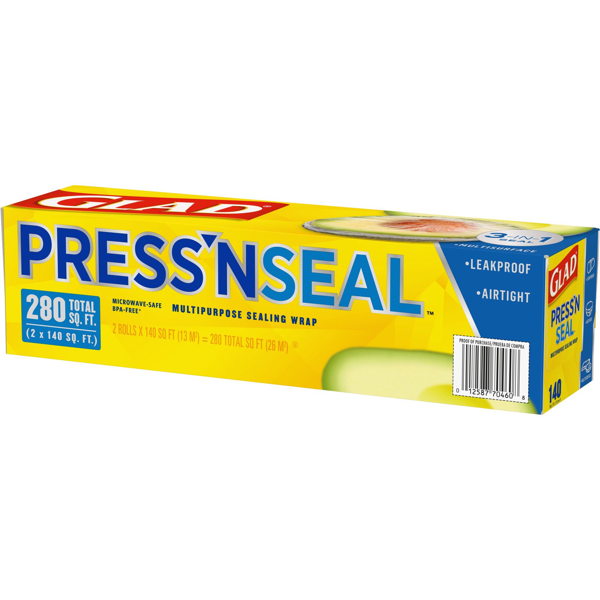 Glad Press'n Seal Plastic Multipurpose Food Wrap, 140 sq ft Roll