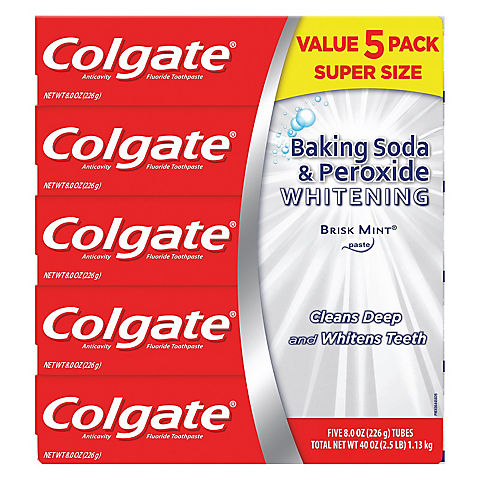 Colgate Baking Soda and Peroxide Whitening Toothpaste, 5 pk./8 oz. - Brisk Mint
