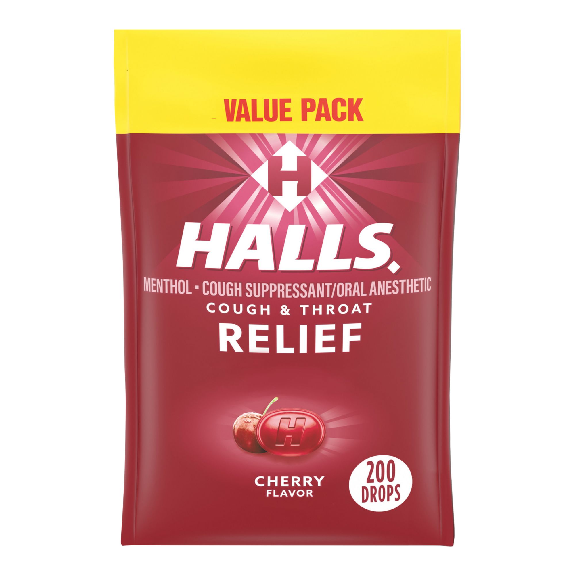 Halls Cough Suppressant Cherry Cough Drops Triple Soothing Action, 200  Count in the Snacks & Candy department at