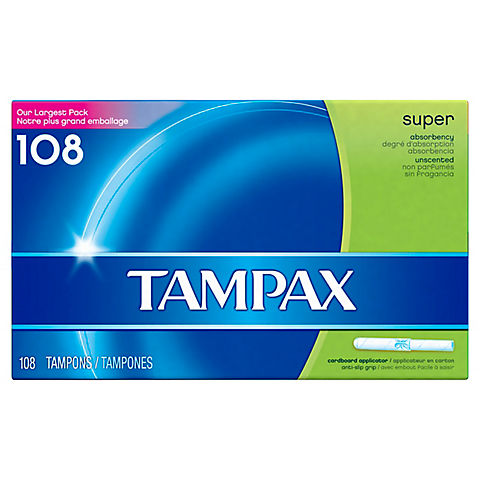 Tampax Super Unscented Tampons, 108 ct.