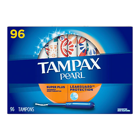 Tampax Pearl Plastic Super Plus Unscented Tampons, 96 ct.