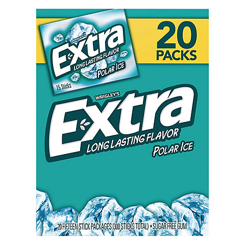 Extra Gum Sugar Free Mint Chewing Gum, Polar Ice, 15 sticks, 20 pk