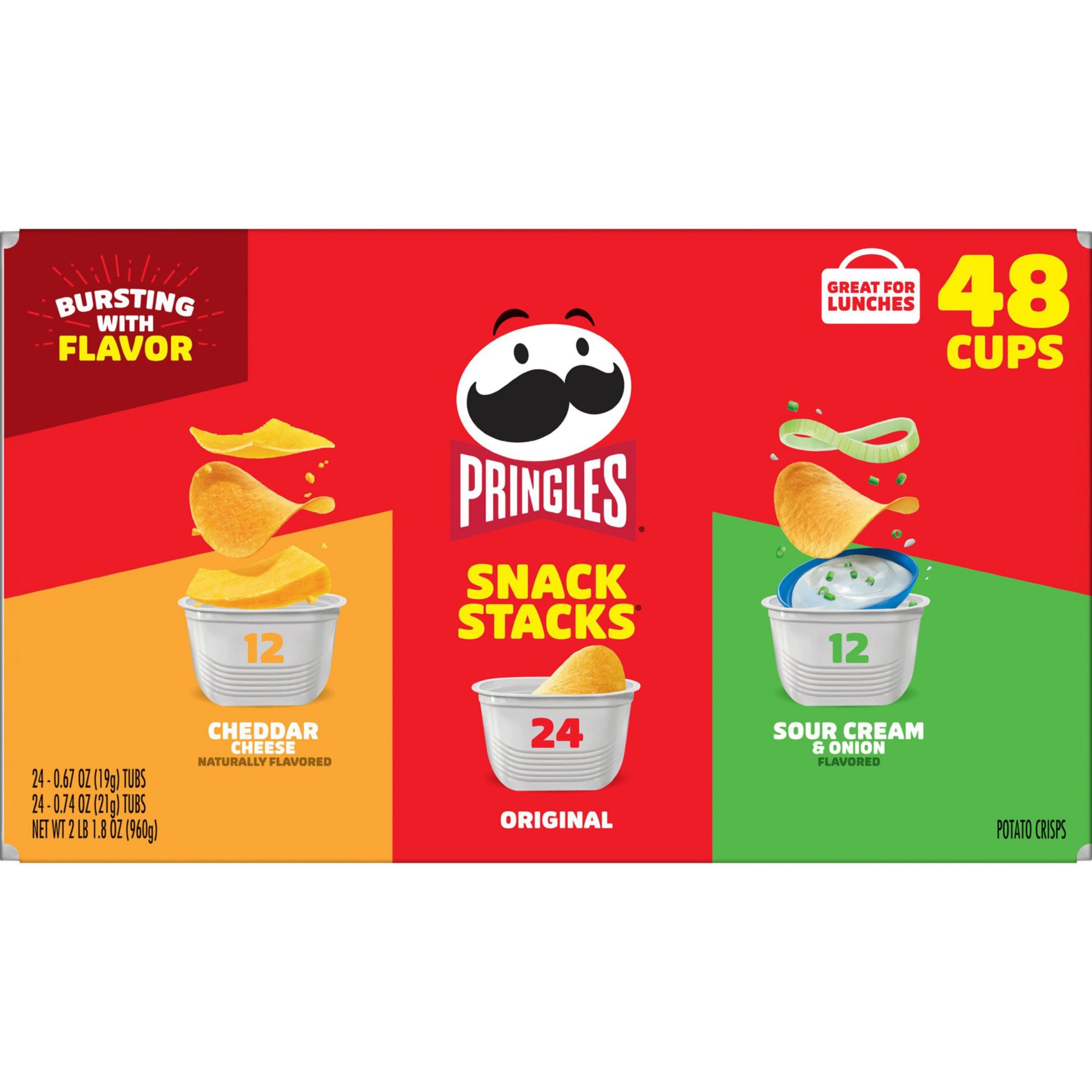 Pringles Potato Crisps Chips, Variety Pack, 0.67 oz Cup (36 Cups) –