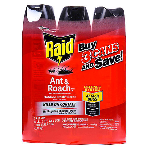 Raid 17.5-Oz. Ant and Roach Killer Spray, 3 pk. - Red