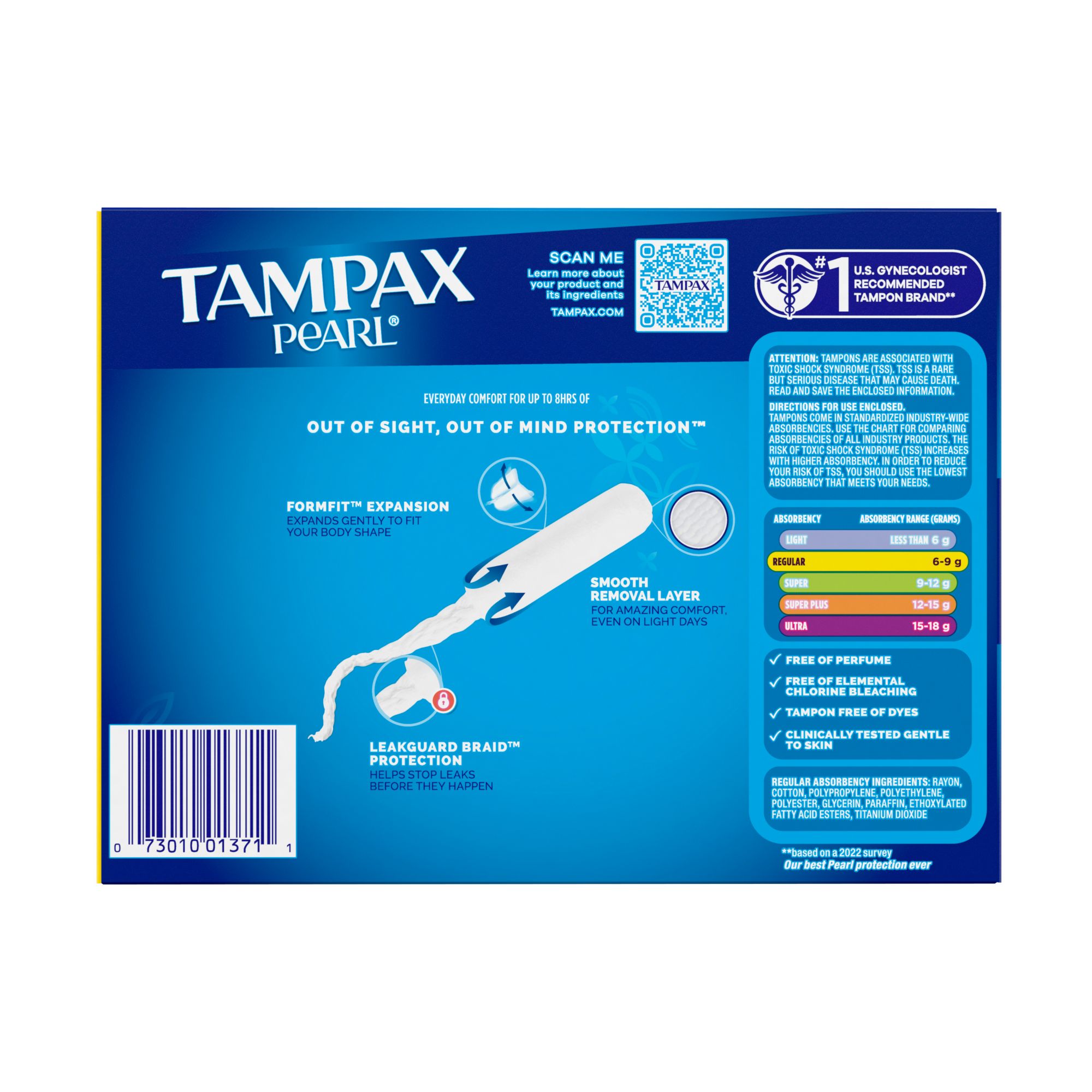 Tampax Pearl Regular Unscented Tampons, 96 ct.