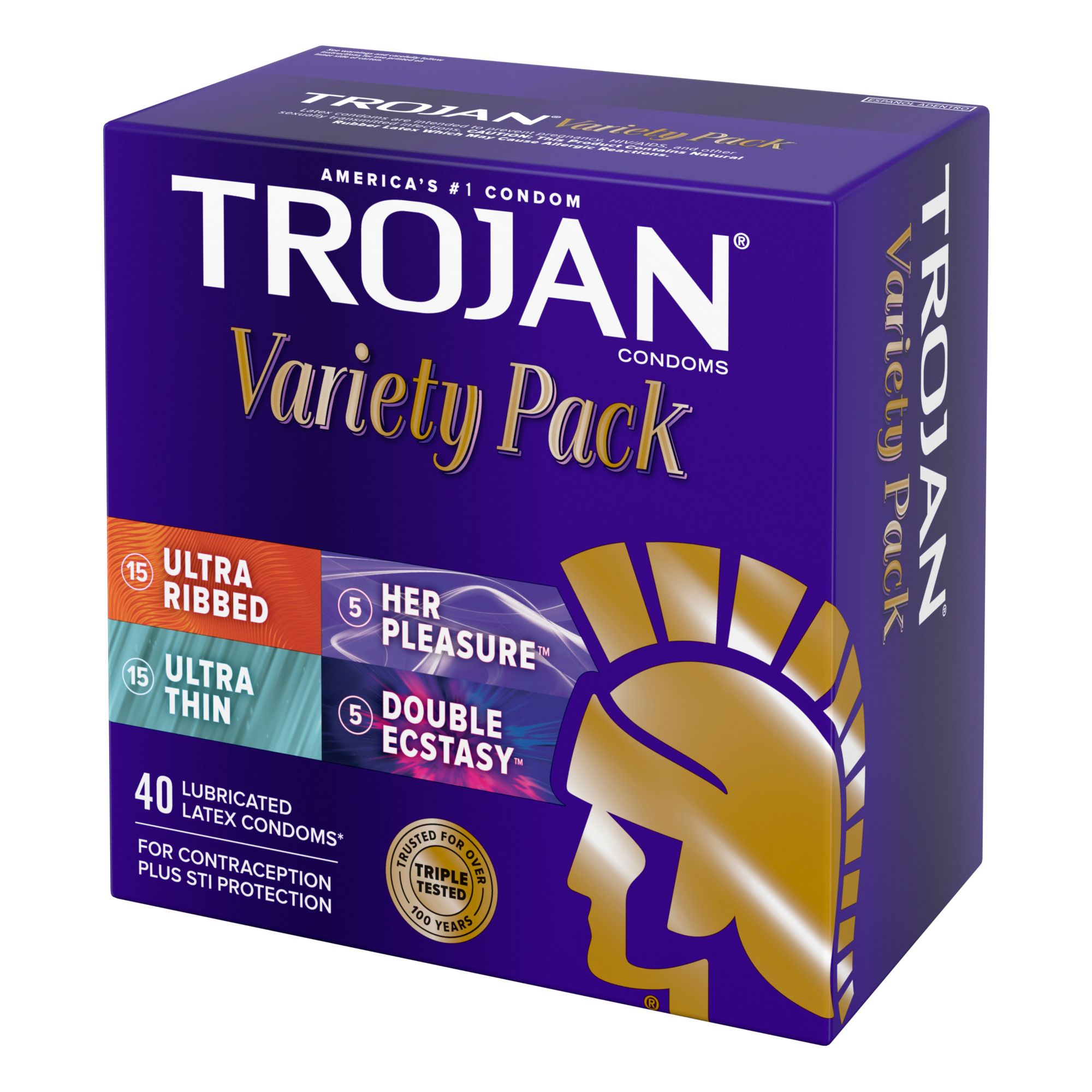 Trojan Pleasure Variety Pack Lubricated Latex Condoms, 40 Count