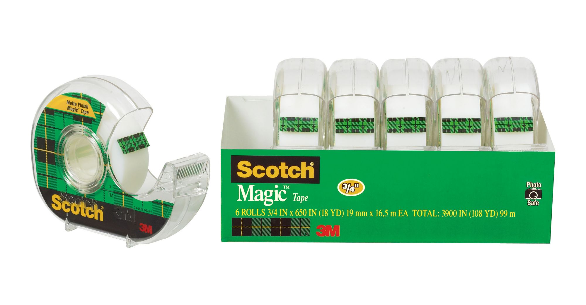 Scotch Magic Tape in Refillable Dispensers with 3/4 Core, 3/4 x 650, 6  pk. - Transparent
