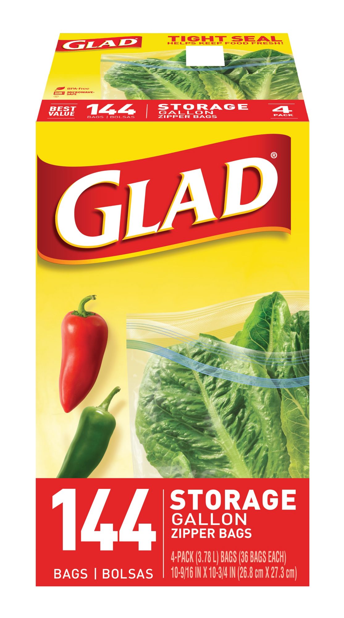 Glad Zipper Gallon Food Storage and Freezer Plastic Bags, 36 ct