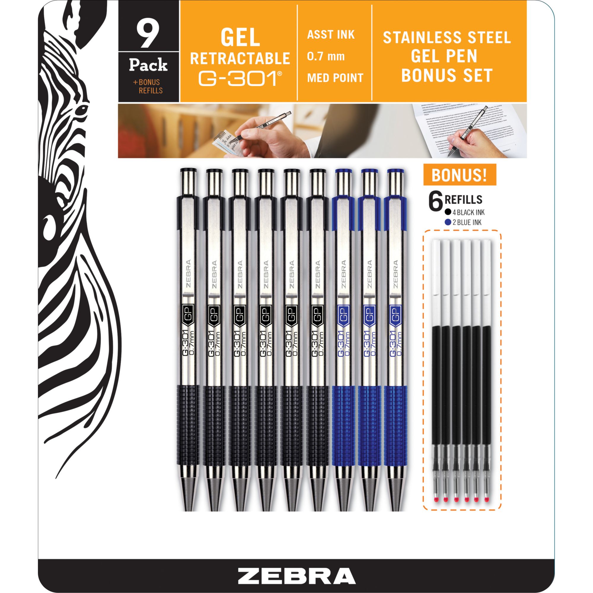 Zebra Pen F-301 Stainless Steel Ballpoint Pens - Fine Pen Point