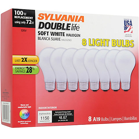 Sylvania 100W Replacement Halogen A19 Light Bulb, 8 pk. - Soft White