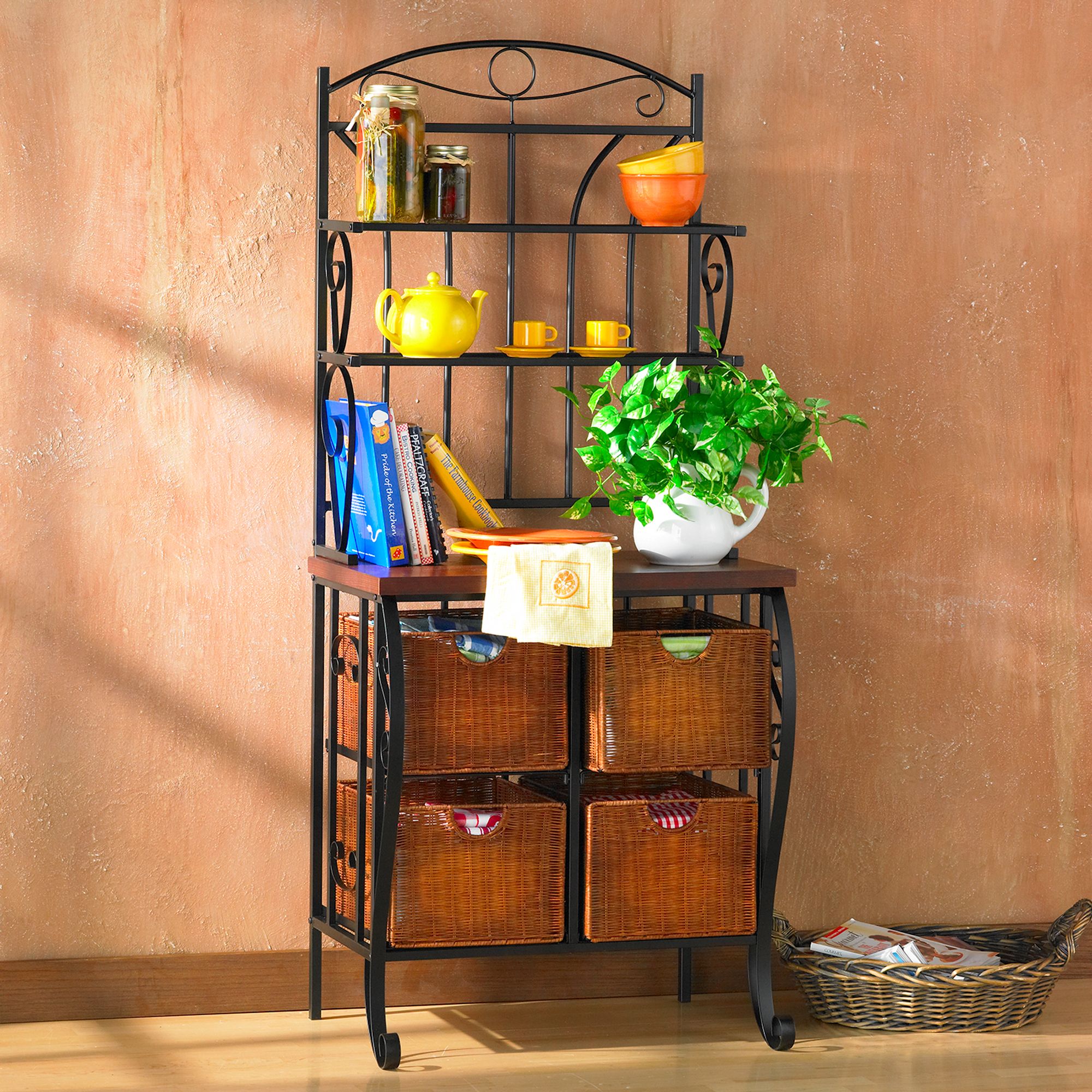 Bakers rack with baskets new arrivals