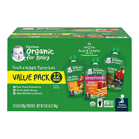 Gerber Organic Baby Food Pouches, 2nd Foods for Sitter, Fruit & Veggie Value Pack, 3.5 Ounce (Pack of 12)
