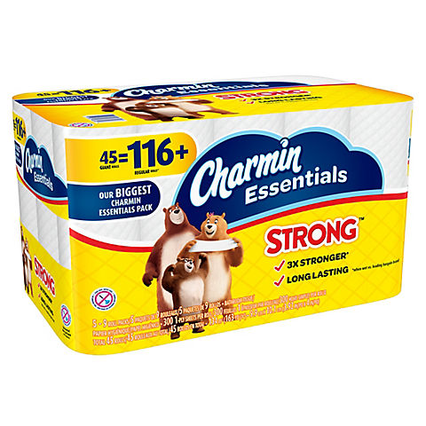 Charmin Essentials Strong Giant Roll 300-Sheet 1-Ply Toilet Paper, 45 pk.