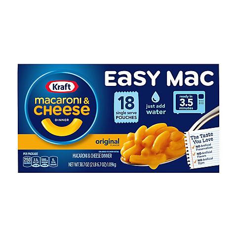 Kraft Easy Mac Original Macaroni & Cheese Microwavable Dinner, 18 pk.