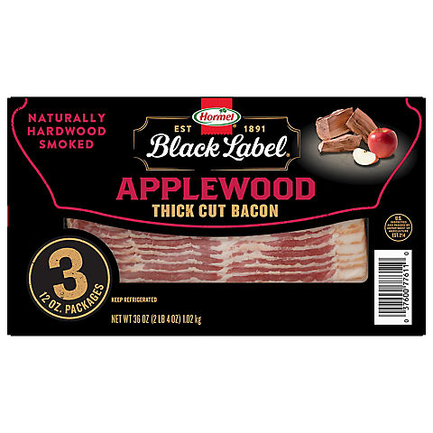 Hormel Black Label Thick Cut Applewood Bacon, 12 oz./3 pk.