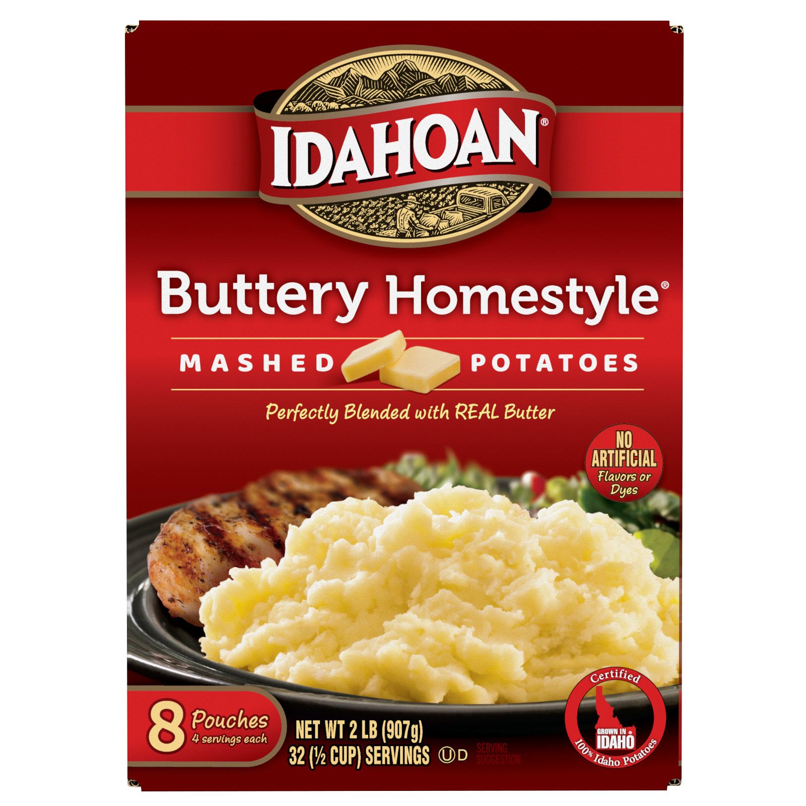 Idahoan Mashed Potatoes, Four Cheese, Family Size - 8 pack, 8 oz pouches