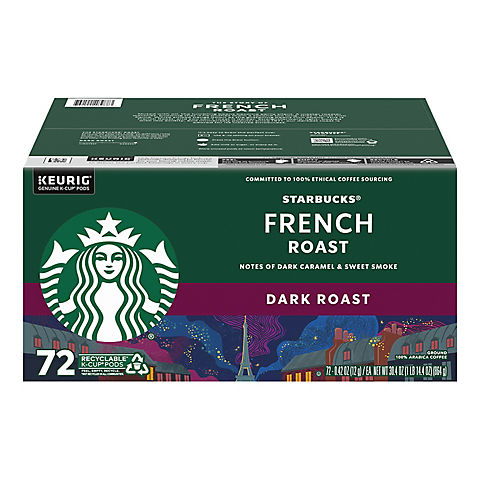 Starbucks French Roast Dark Roast K-Cup Pods for Keurig Brewers, 1 box (72 pods)
