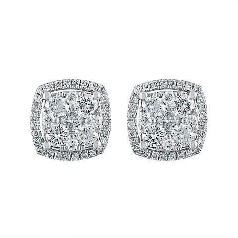 1.00 ct. t.w. Diamond Cluster Stud Earrings in 14k White Gold