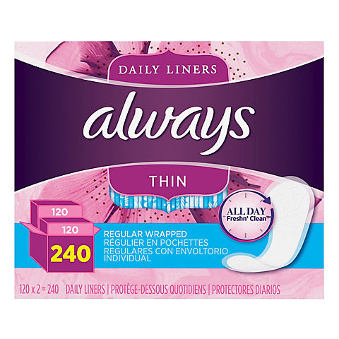 Always Regular Thin Unscented Pantiliners, 240 ct.