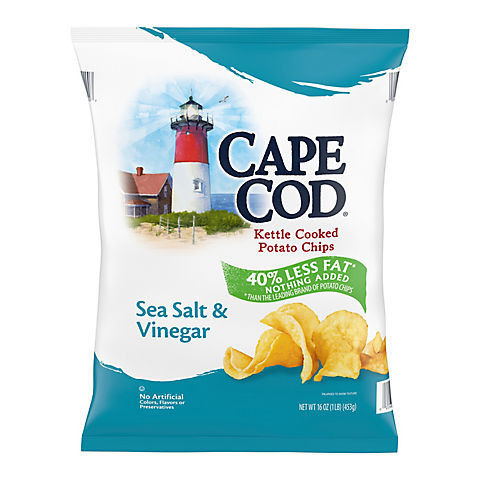 Cape Cod Less Fat Sea Salt & Vinegar Kettle Cooked Potato Chips, 16 oz.