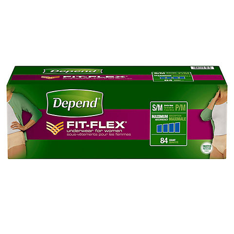 Depend FIT-FLEX Incontinence Underwear for Women with Maximum Absorbency, Size S/M, 84 ct.