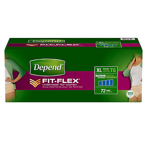 Depend FIT-FLEX Incontinence Underwear for Women with Maximum Absorbency, Size XL, 72 ct.