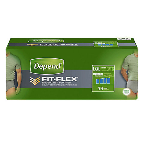 Depend FIT-FLEX Incontinence Underwear for Men with Maximum Absorbency, Size L/XL, 76 ct.
