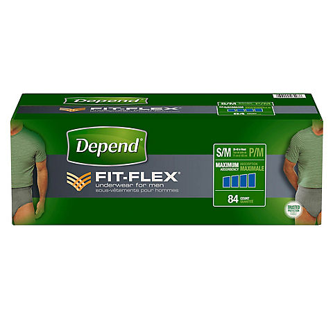 Depend FIT-FLEX Incontinence Underwear for Men with Maximum Absorbency, Size S/M, 84 ct.