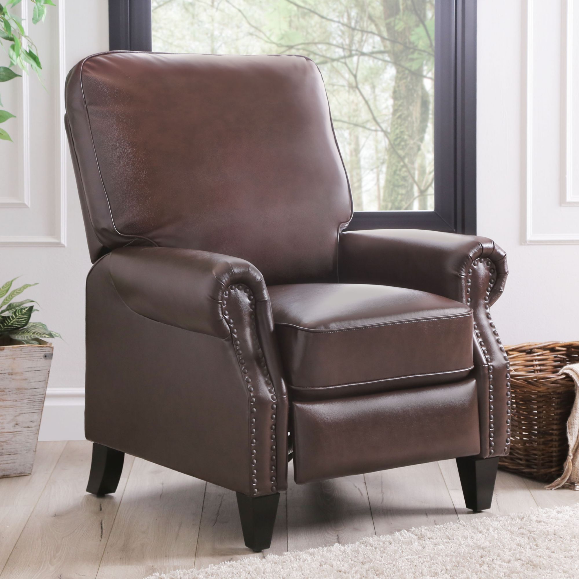 Brown push store back recliner