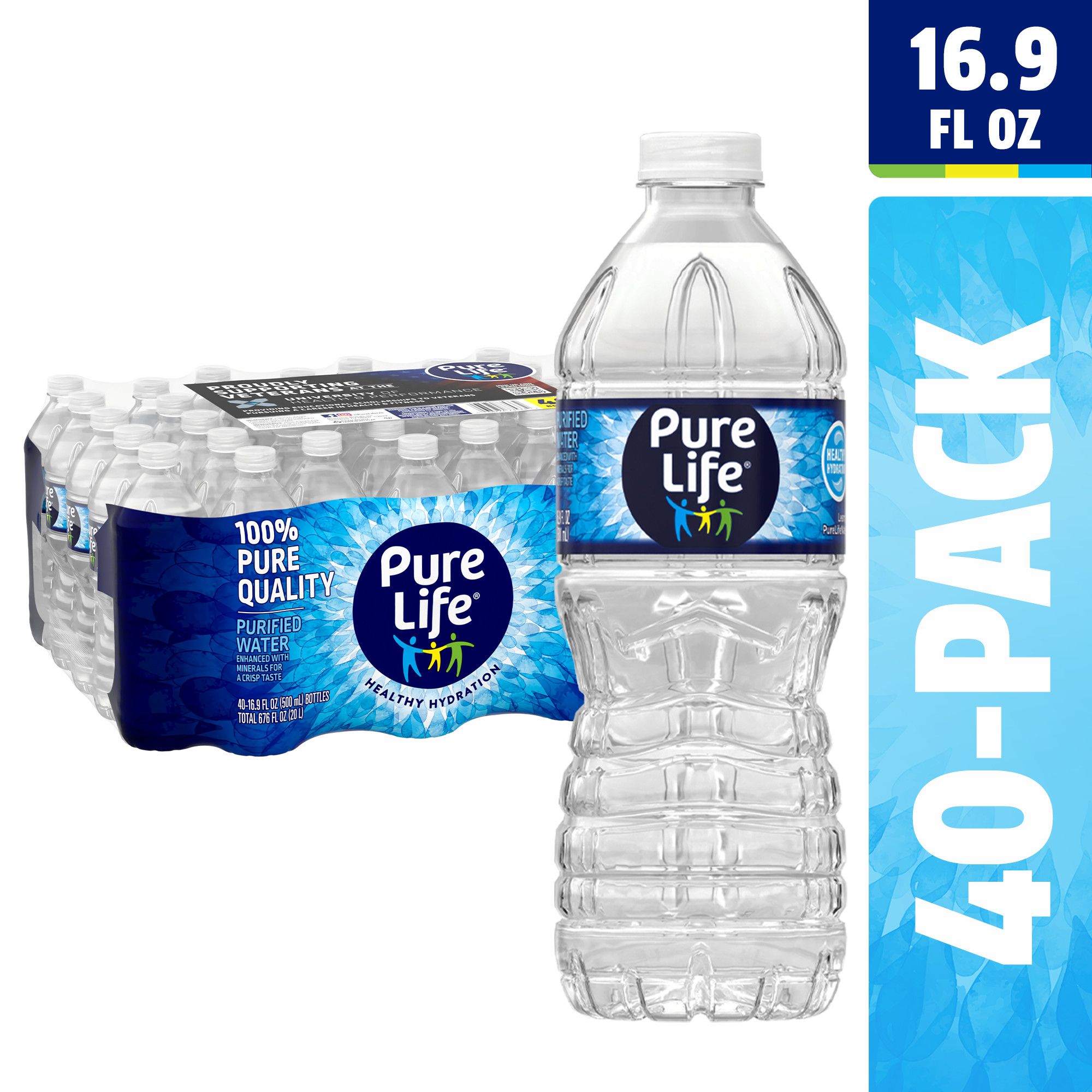 Pure Life Purified Water, 40 Pack - 40 pack, 16.9 fl oz bottles