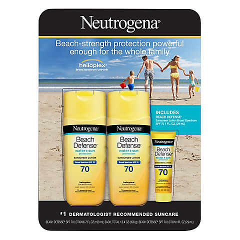 Neutrogena Beach Defense Body Spray Sunscreen Broad Spectrum SPF 70, 2 pk./6.5 oz. with Bonus 1 oz. Ultra Sheer SPF 55 Bottle