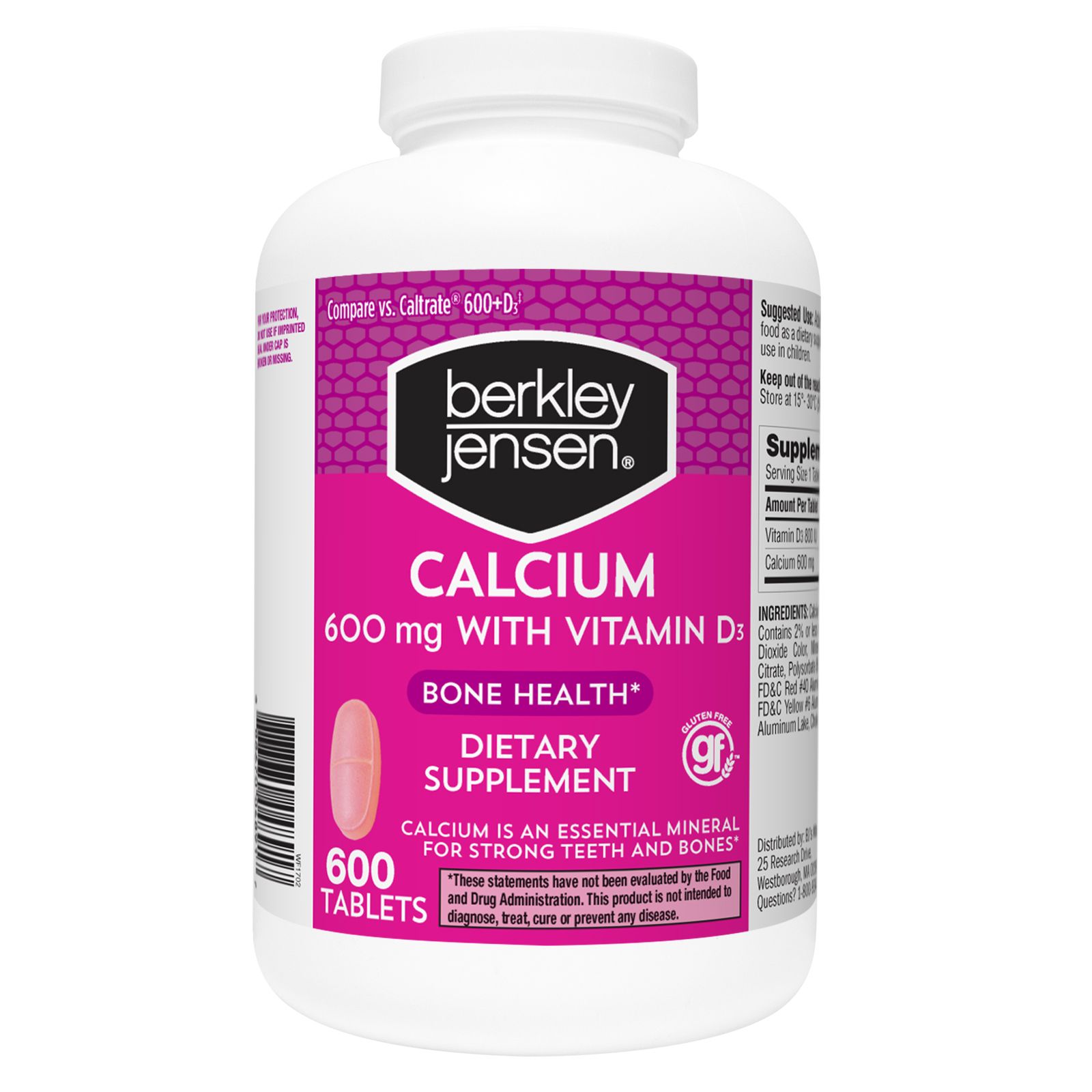 Berkley Jensen 600mg Calcium W Vitamin D3 Tablets 600 Ct Bjs Wholesale Club