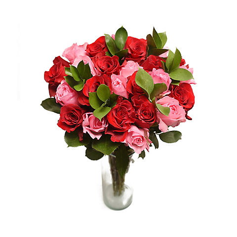 Red & Pink Rose Bouquet, 24 Stems