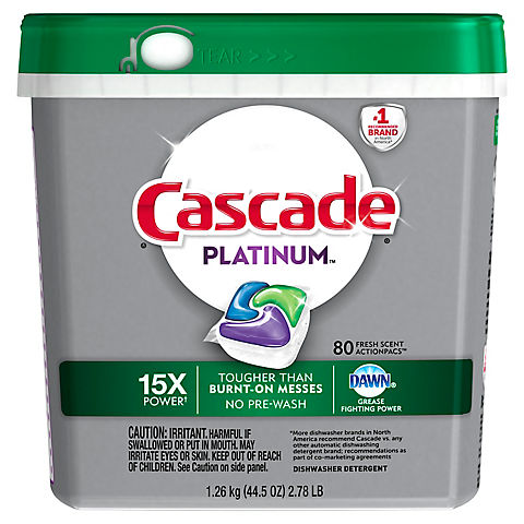 Cascade Platinum ActionPacs Dishwasher Detergent, Fresh Scent, 80 ct.