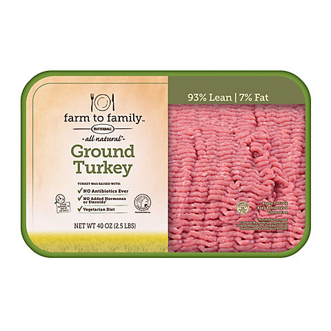 Farm to Family by Butterball 93% Lean/7% Fat Ground Turkey, 2.5 lbs.