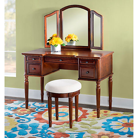 Powell Vanity with Mirror and Bench - Warm Cherry