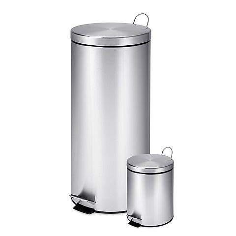 Honey-Can-Do 30L and 3L Step Trash Can Set - Stainless Steel