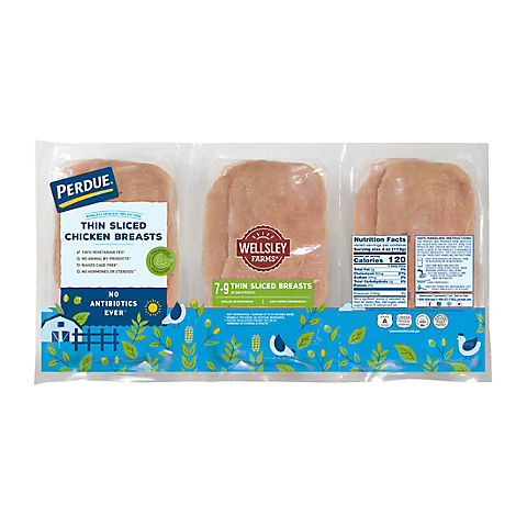 Wellsley Farms No Antibiotics Ever Thin-Sliced Boneless Skinless Chicken Breast, 3.5-5.5 lbs.