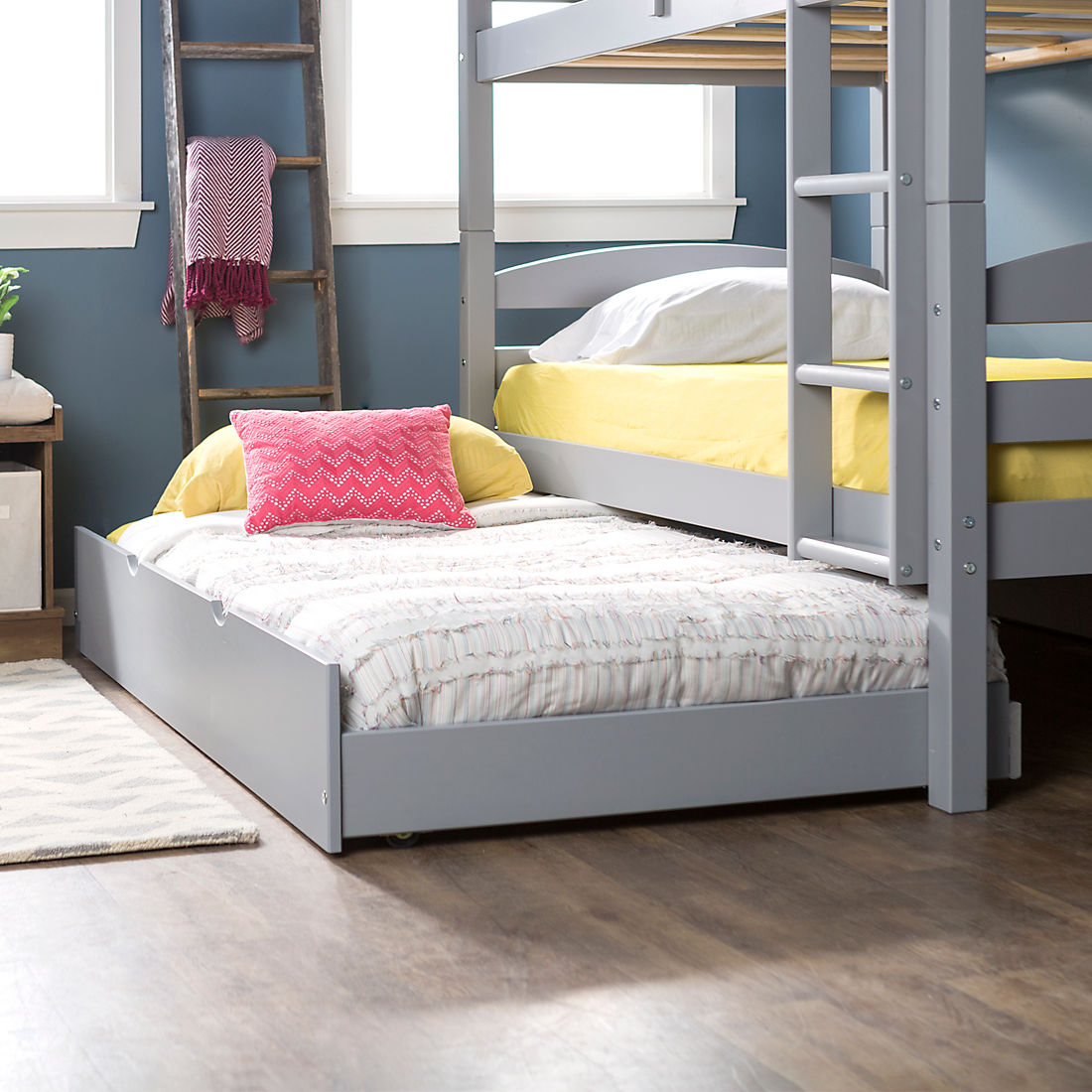 Twin Size Solid Wood Trundle Bed Gray, Wood Trundle Twin Bed