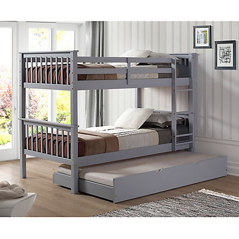 W. Trends Twin-Size Solid Wood Bunk Bed with Trundle - Gray