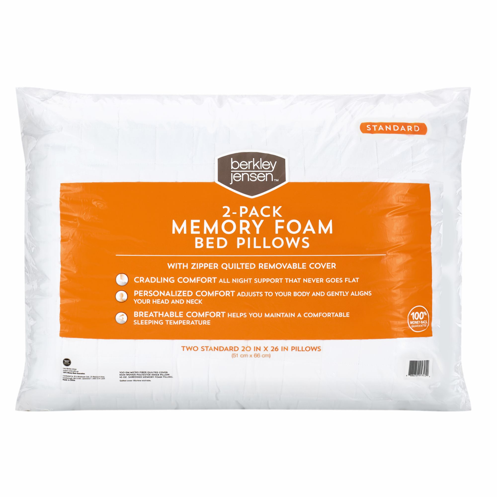 Comfort Revolution Memory Foam Bed Pillow Pack Twin