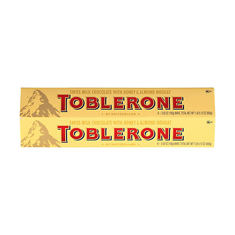 Toblerone Swiss Milk Chocolate with Honey & Almond Nougat, 6 ct./3.52 oz.