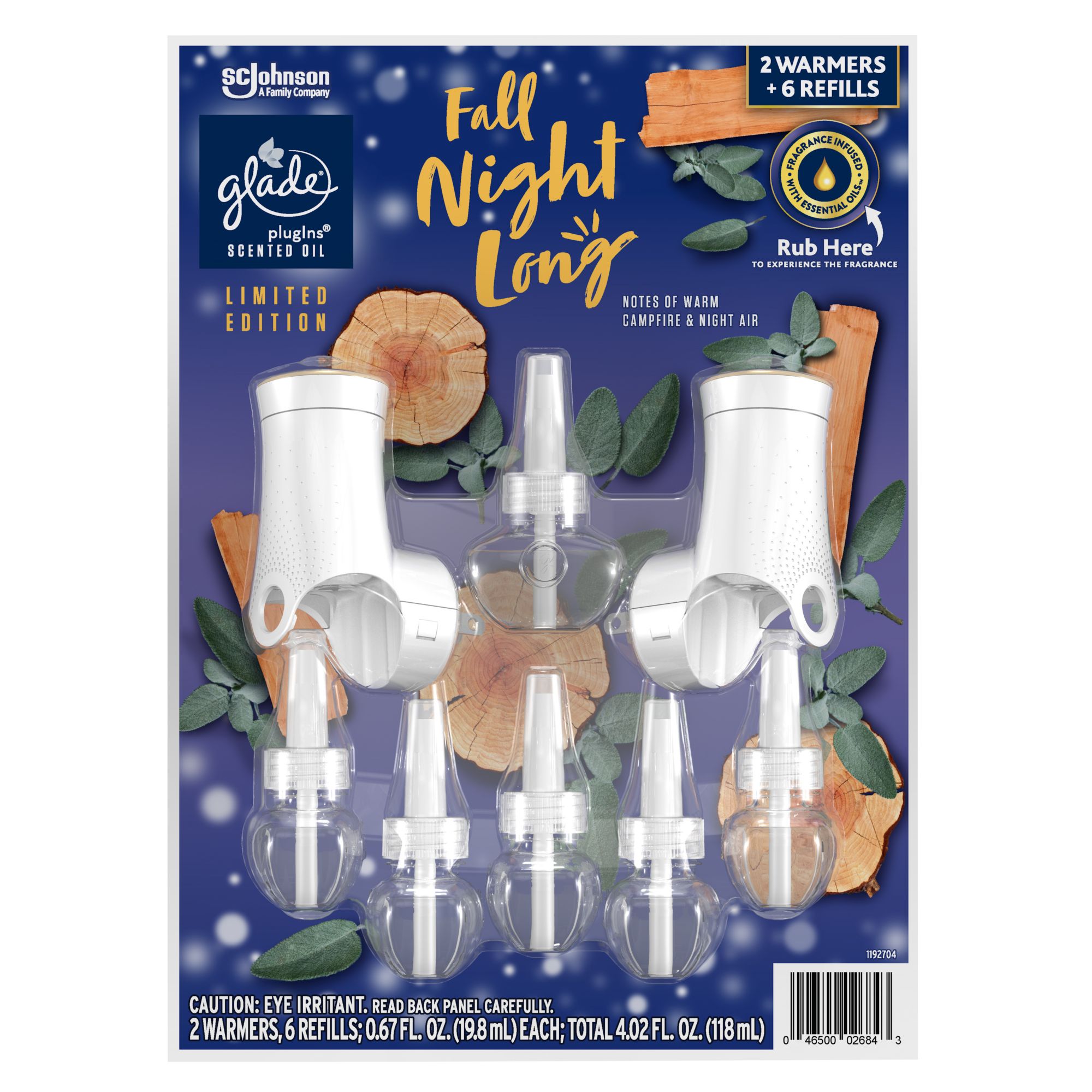 Glade Plugins Scented Oil Refill, Fall Night Long - 5 pack, 0.67 fl oz refills