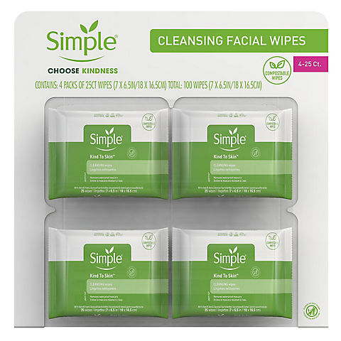 Simple Cleansing Facial Wipes, 4 pk./25 ct.