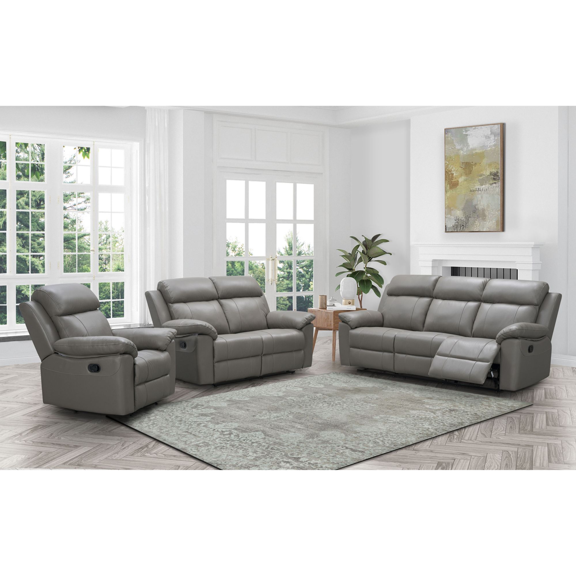 Abbyson Living Braylen 3 Piece Reclining Leather Set with White