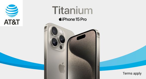 AT&T. Titanium iPhone 15. Terms Apply