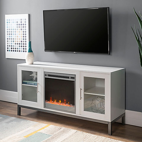 W. Trends 52" Modern Glass Door TV Fireplace Stand for Most TV's up to 58"