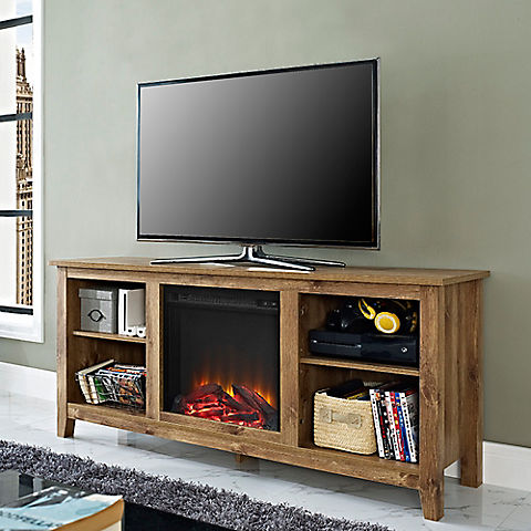 W. Trends 58" Rustic Fireplace TV Stand for Most TV's up to 65"
