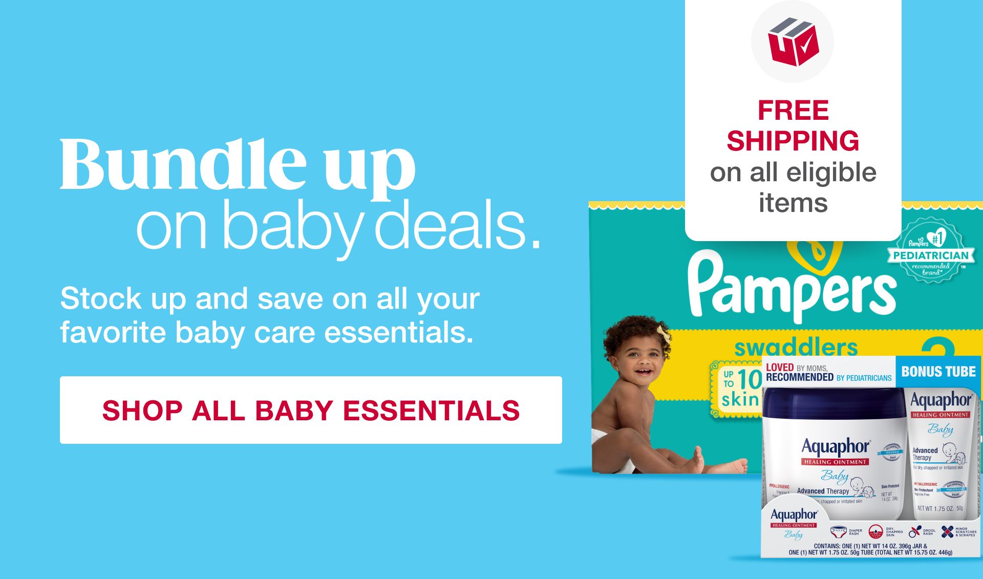 Bundle up on baby deals. Stock up and save on all your favorite baby care essentials. FREE SHIPPING on all eligible items. Shop All Baby Essentials